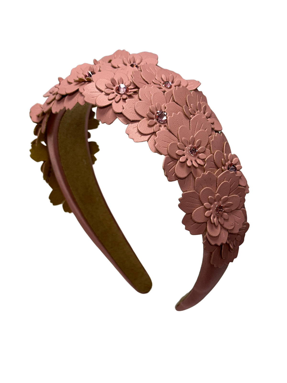 Leather Floral Headband in Peach