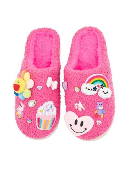 Assortment of Charms, Patches, and Plush Slippers