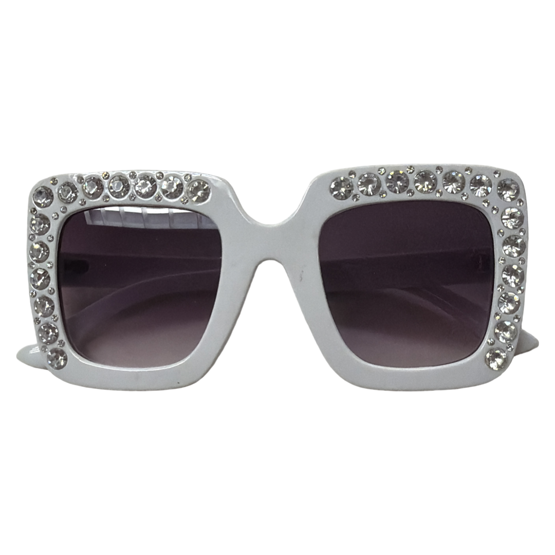 Half Crystallized Square Sunglasses in White