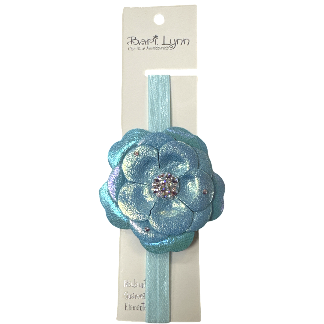 Crystallized Iridescent Galaxy Flower Baby Headband in Blue