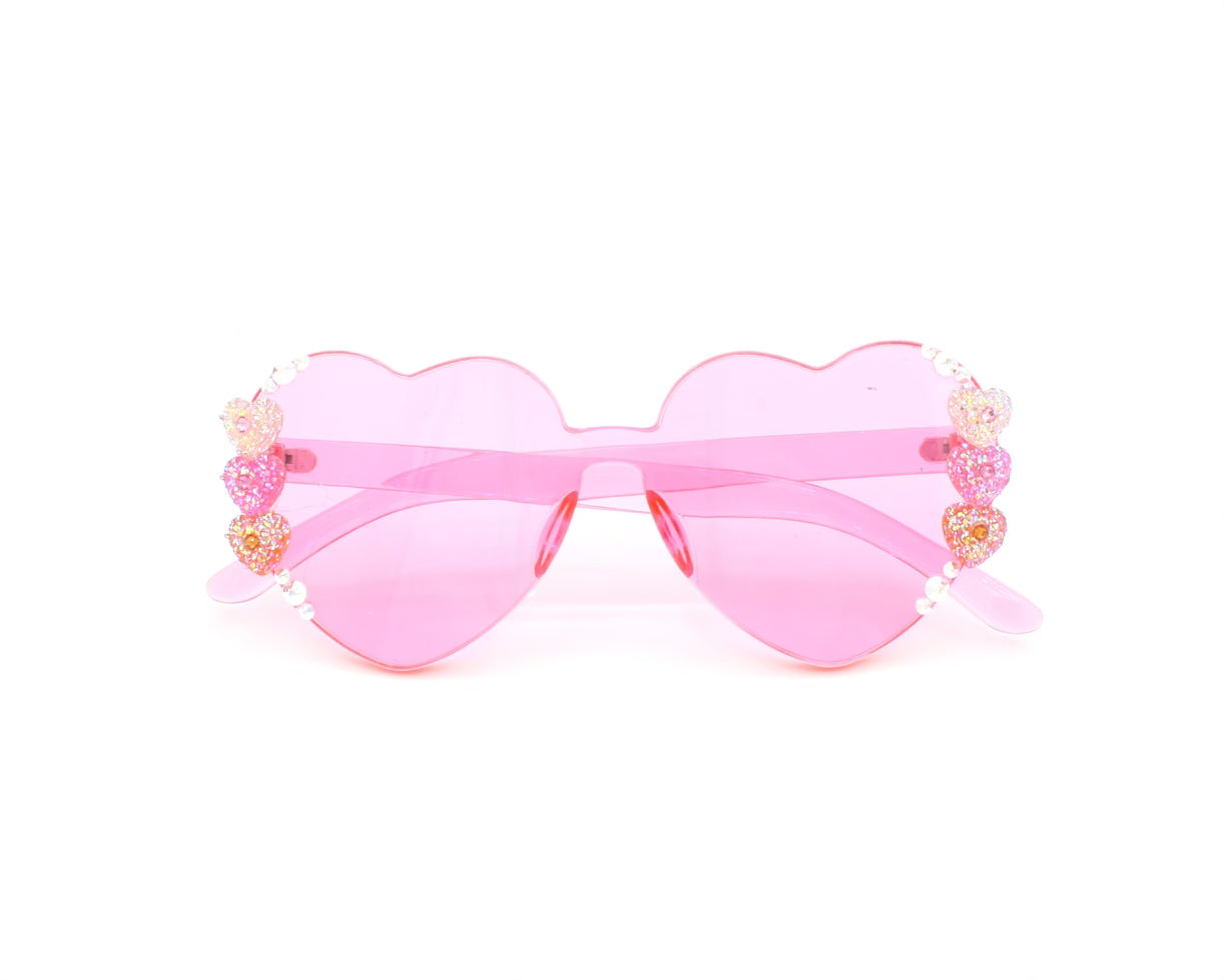 Glitter Hearts on Heart Sunglasses in Pink