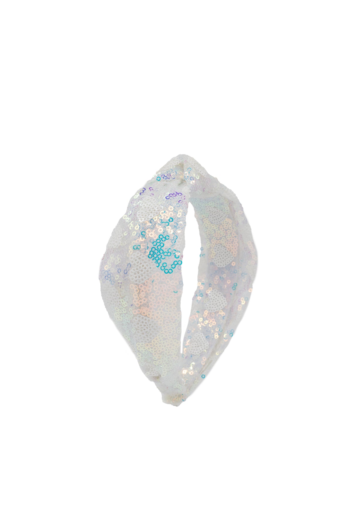Sequin Heart Knot Headband in White