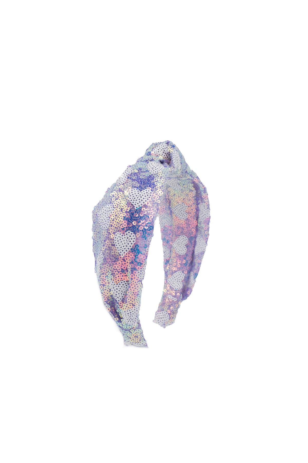 Sequin Heart Knot Headband in Lavender