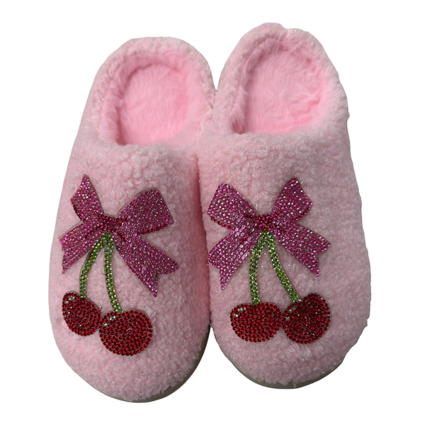 Pink cherry bow slippers