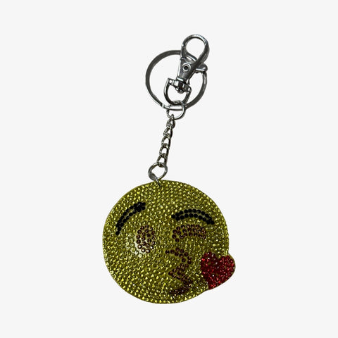 RHINESTONE KEYCHAIN WITH FUR POM