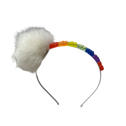 Fur Pom Pom Gummy Bear Headband - Multicolor