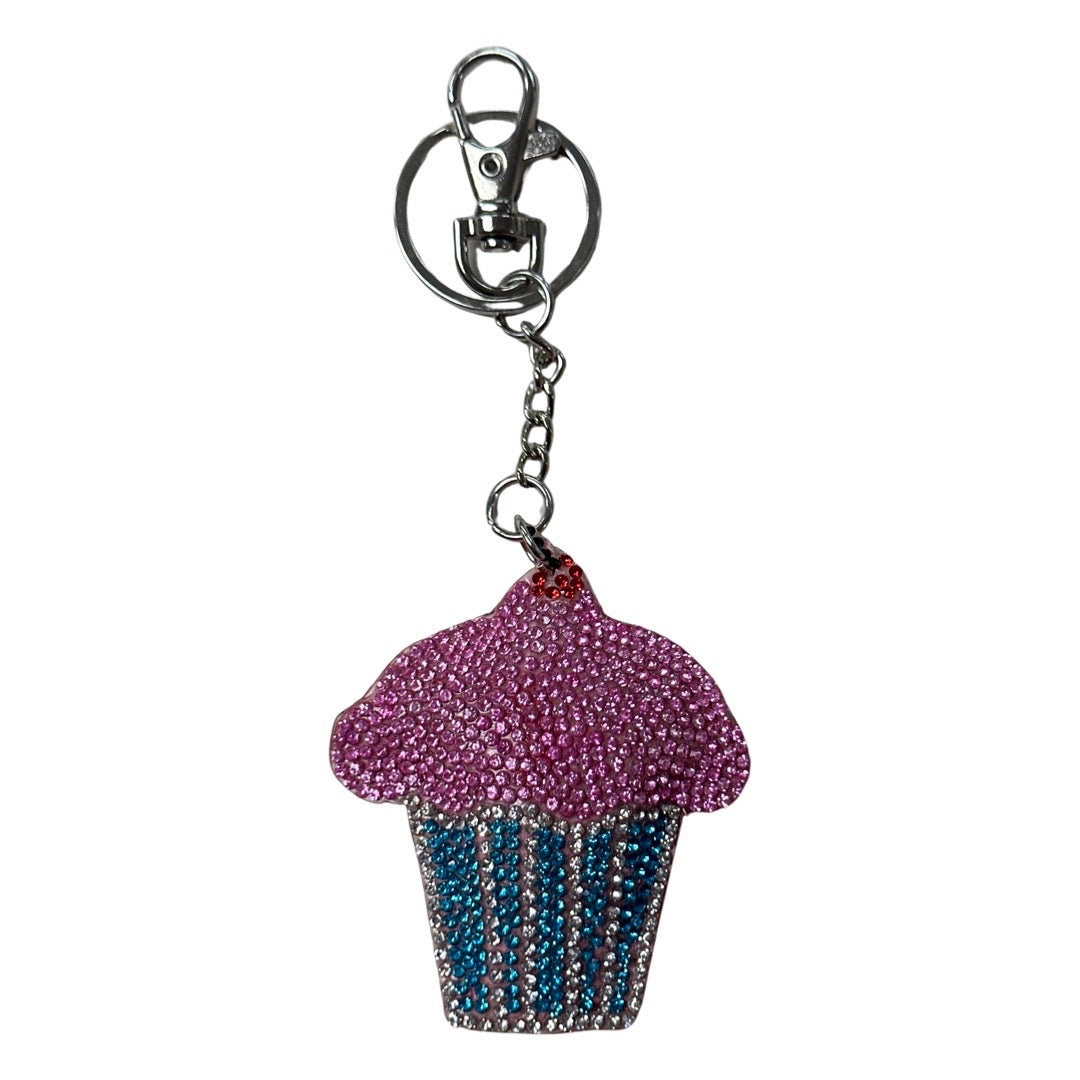 Rhinestone Keychain with Fur Pom