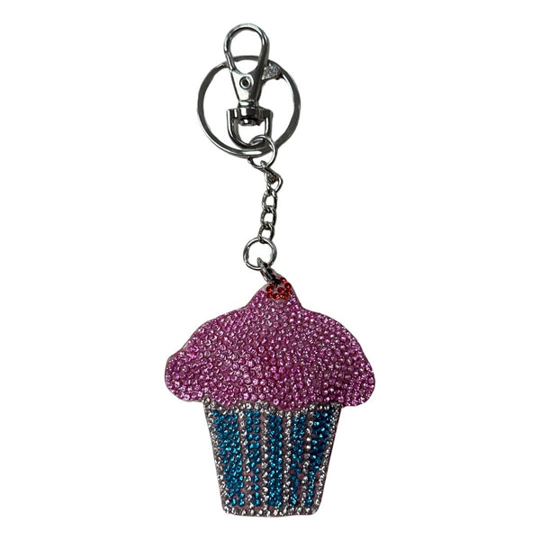 Rhinestone Keychain with Fur Pom