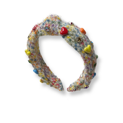Tweed Beaded Heart Headband