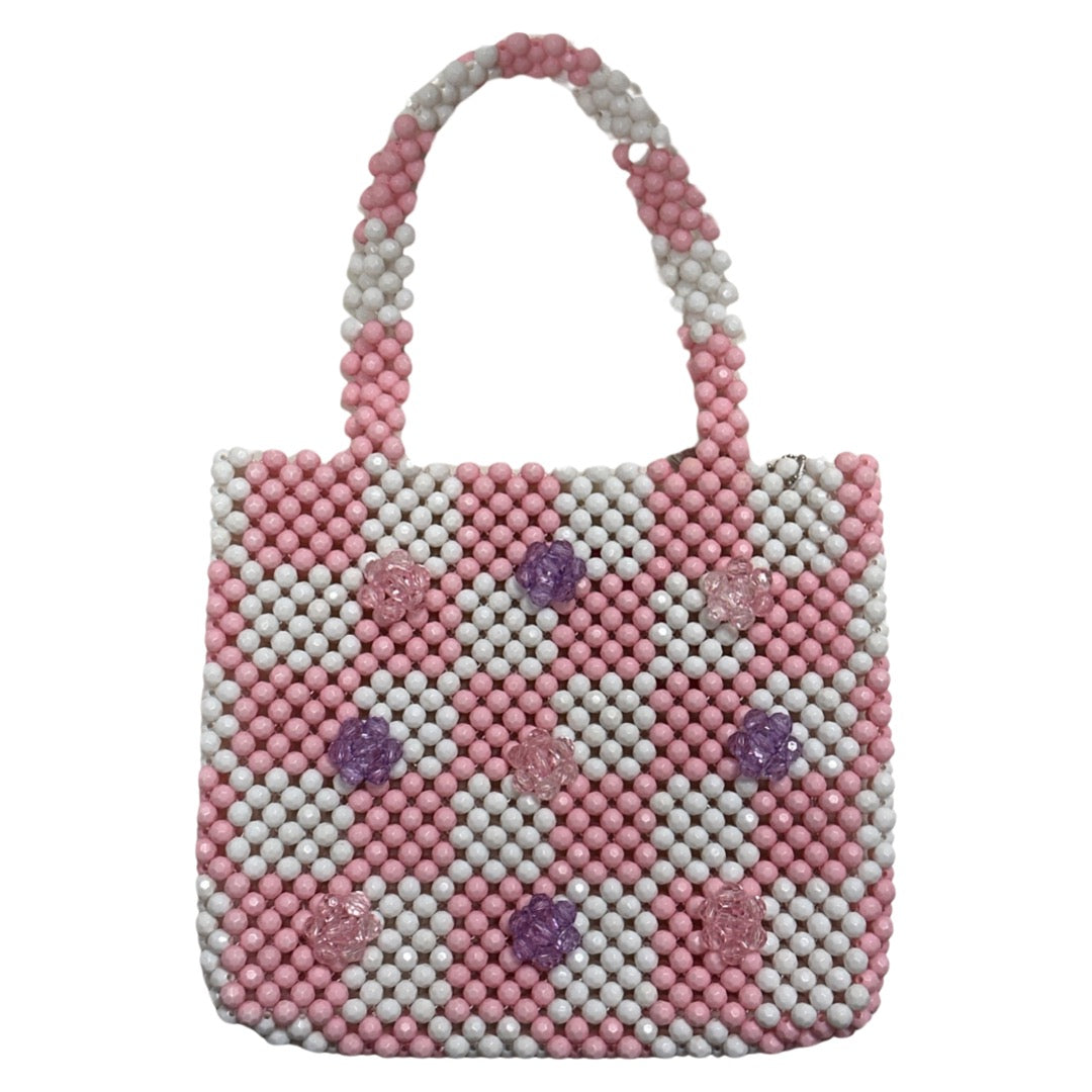 PINK AND WHITE BEADED BAG