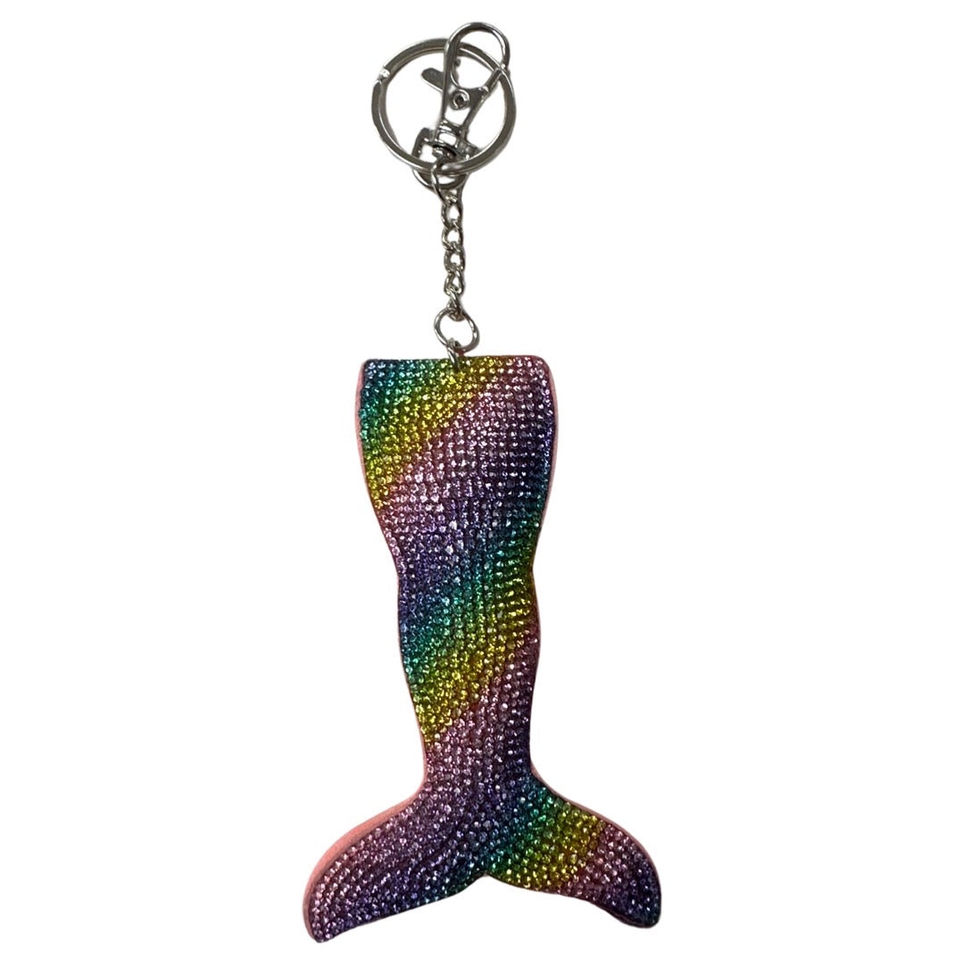 Rainbow Mermaid Tail Rhinestone Keychain