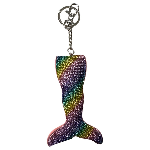 Rhinestone Keychain with Fur Pom