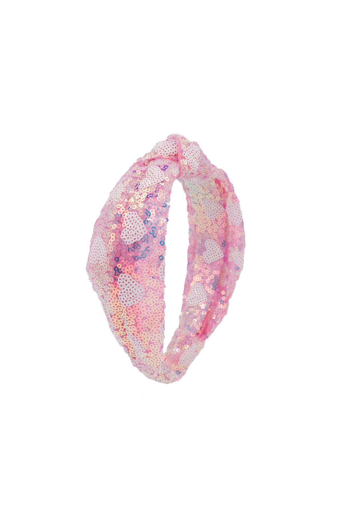 Sequin Heart Knot Headband in Pink