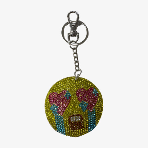 RHINESTONE KEYCHAIN WITH FUR POM