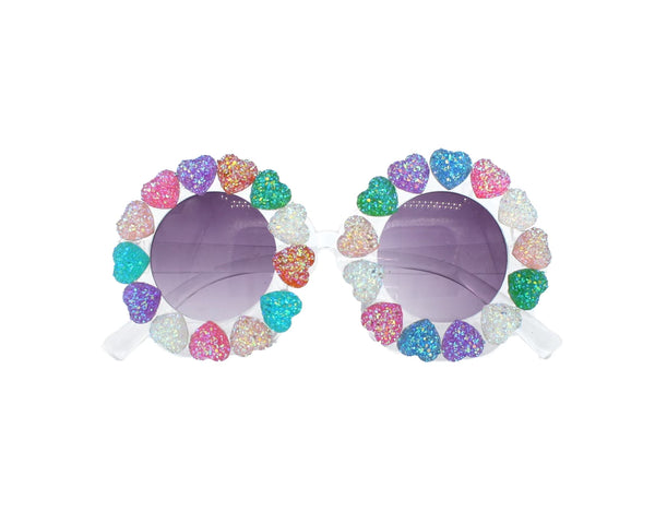 ROUND GLITTER HEART SUNGLASSES