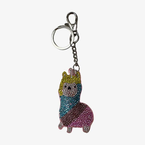 Rhinestone Keychain with Fur Pom