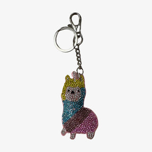 RHINESTONE KEYCHAIN WITH FUR POM