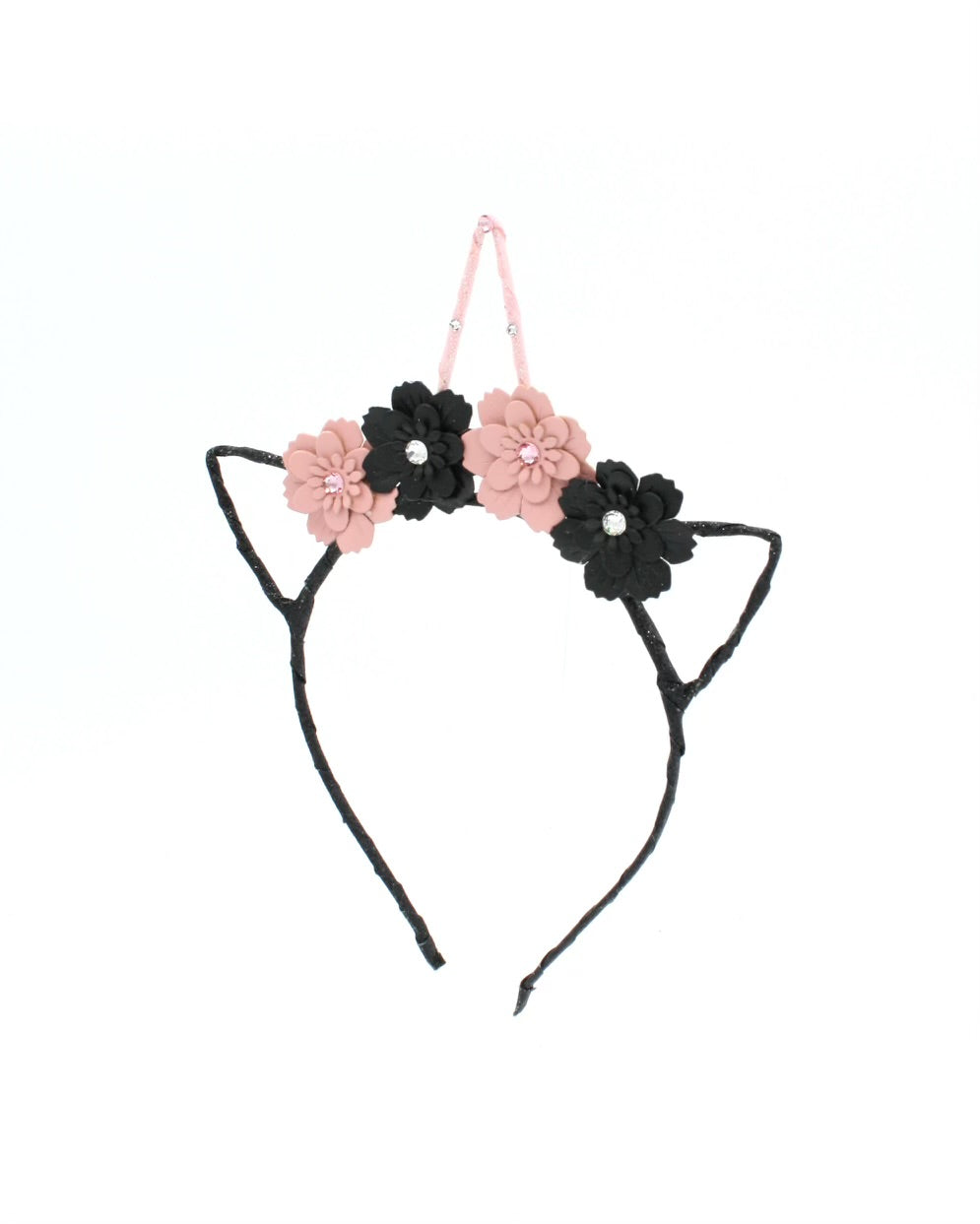 Unicorn Ears With Pink and Black Flower Crown Headband