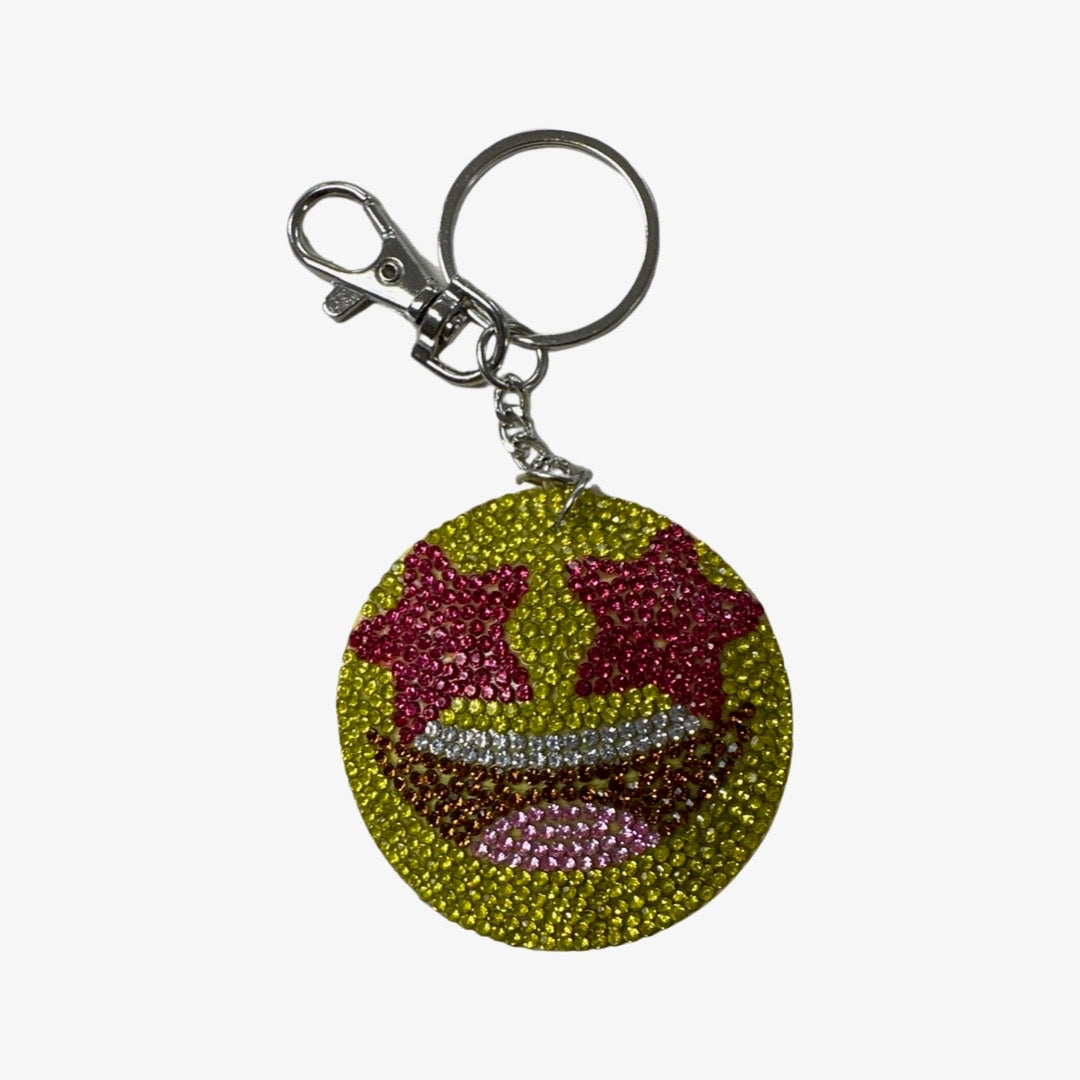 Rhinestone Keychain with Fur Pom