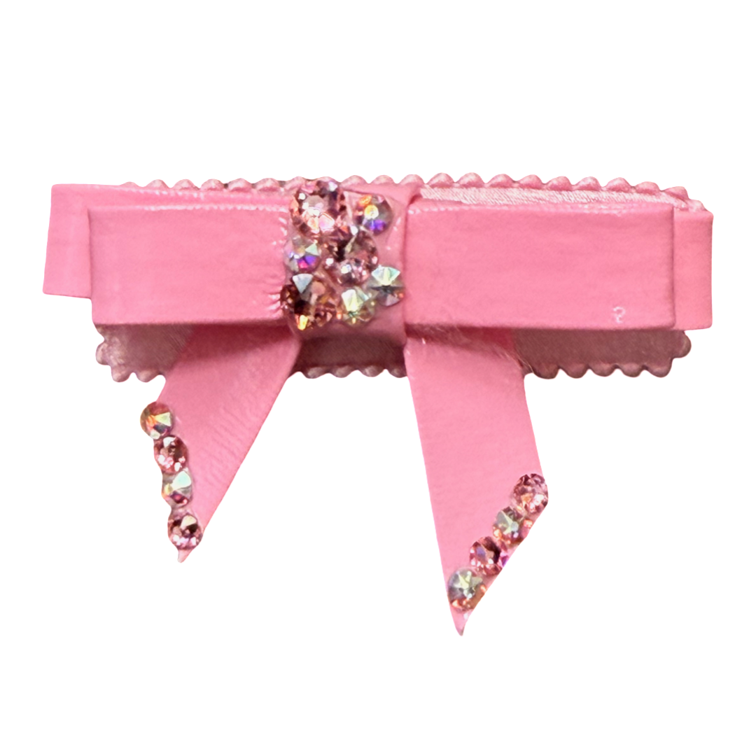 Crystallized Small Patent Bow Clip in Rose