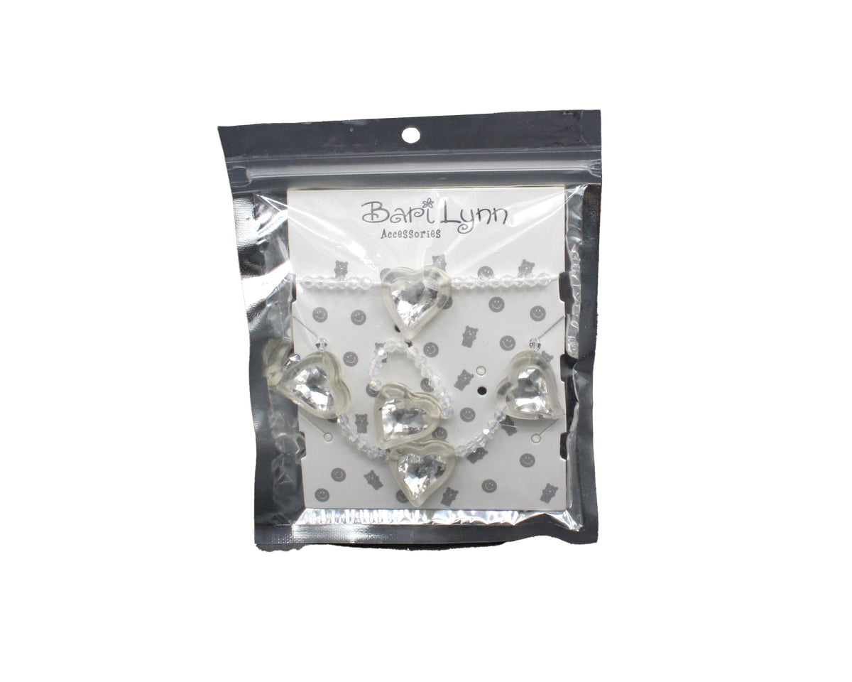 3-Piece Jeweled Heart Set Necklace Bracelet Ring in Clear