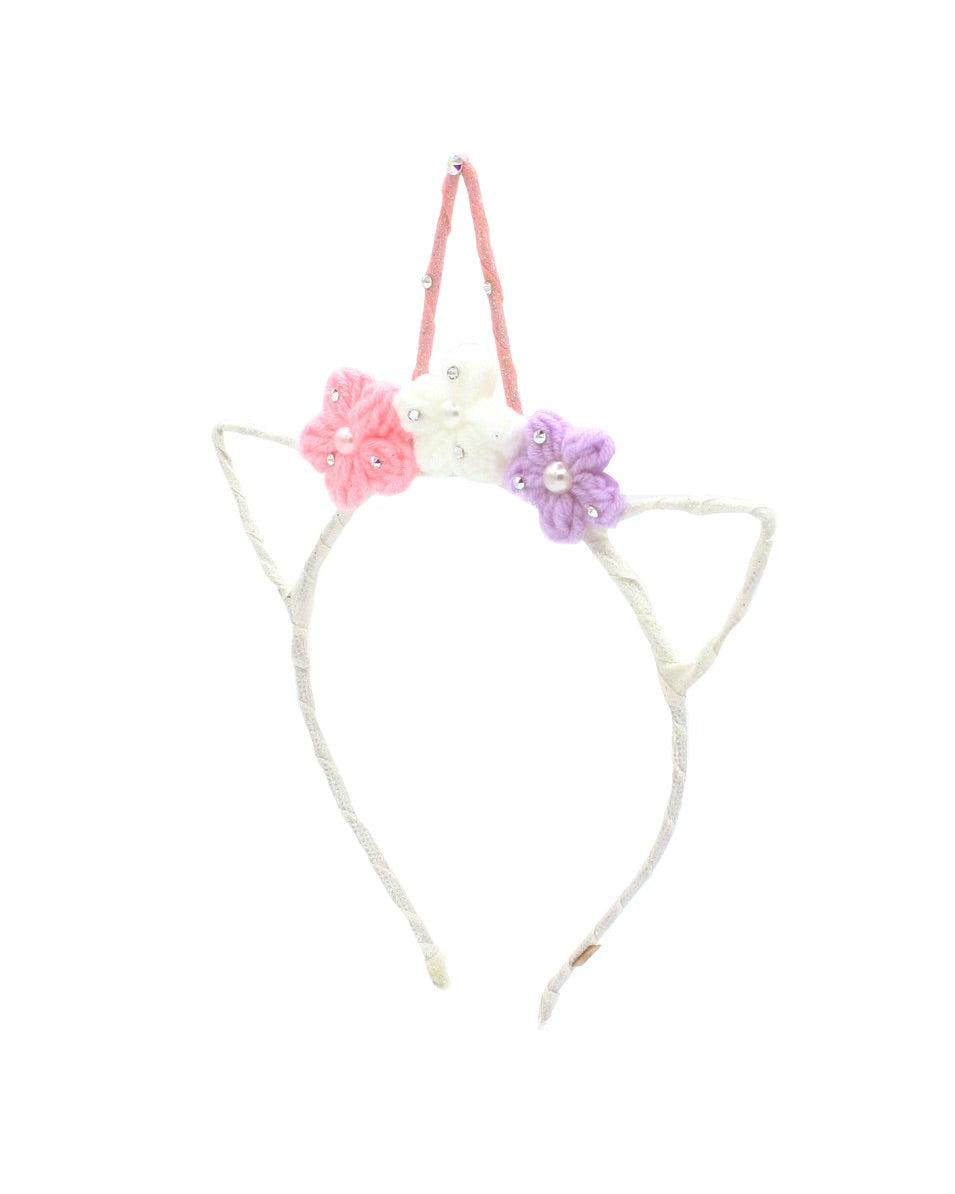 Unicorn Ears With Pink, White, Lavender Flower Crown Headband