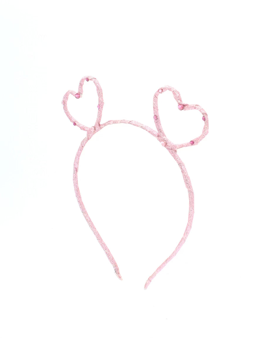 Crystallized Heart Ears Headband in Pink