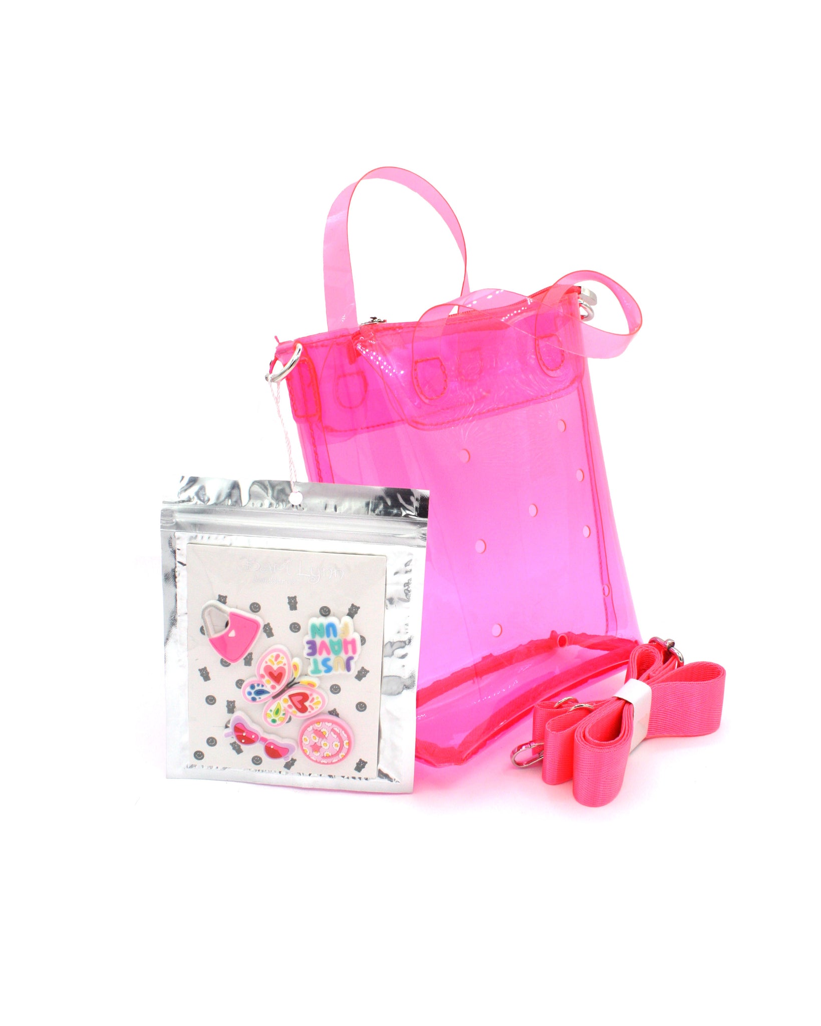 TOTE HANDLE CROSSBODY BAG W/ADDED CHARMS
