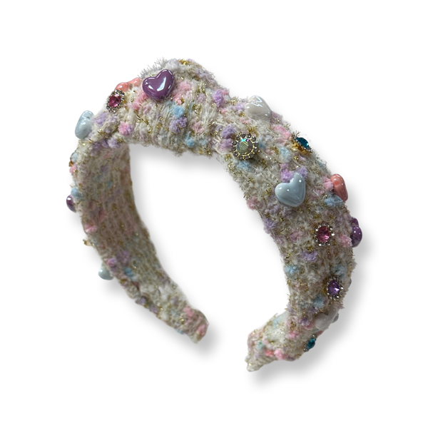 Tweed Beaded Heart Headband