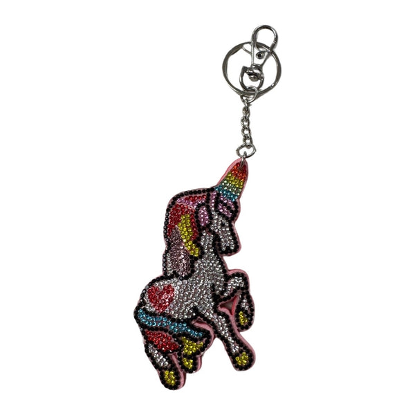 Rhinestone Keychain with Fur Pom