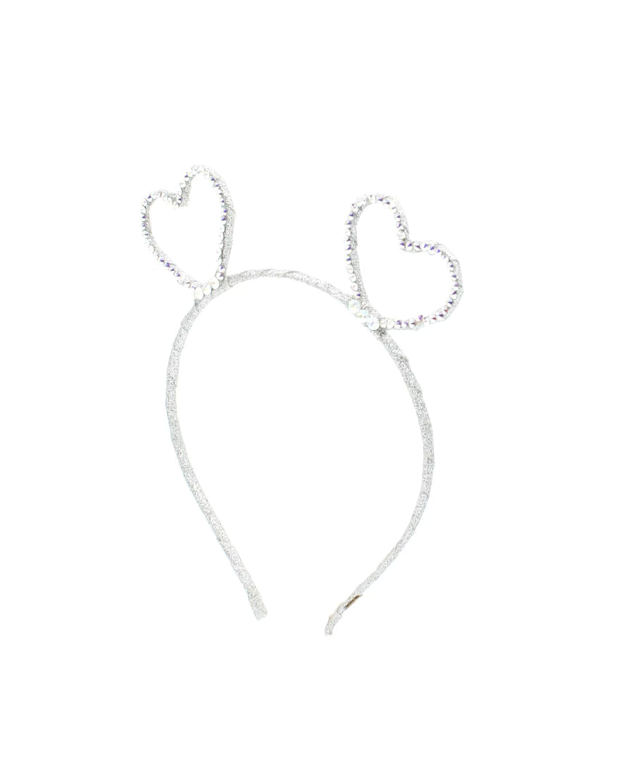 Fully Crystallized Heart Ears Headband in Silver