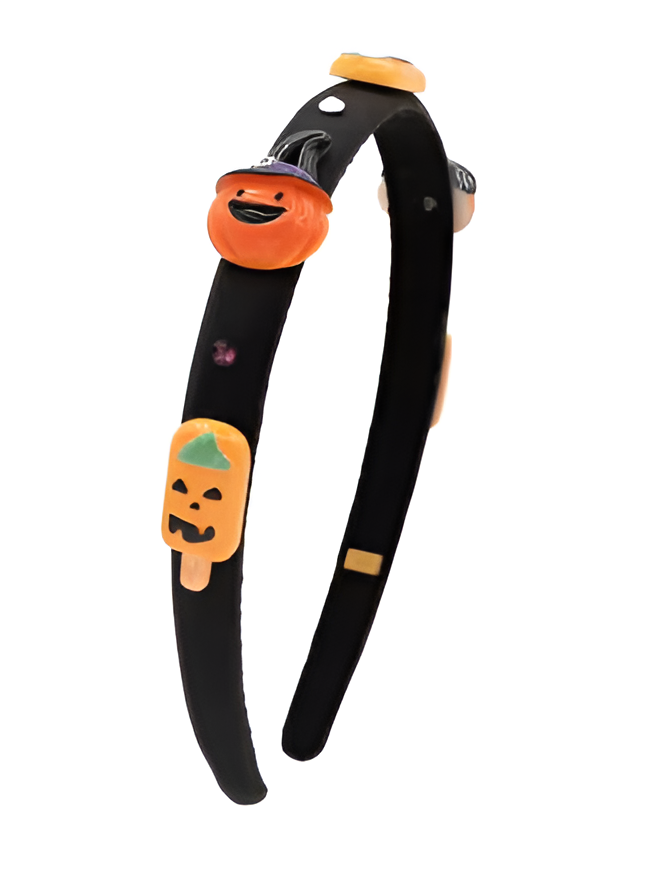 Thin Satin Halloween Charm Headband in Black