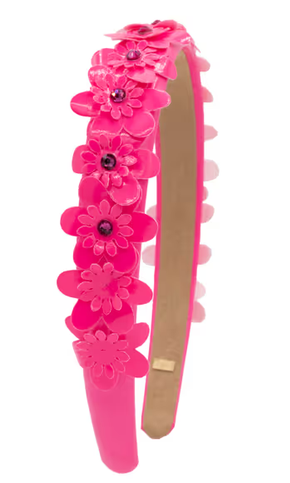 Crystallized Thin Multi Flower Headband in Fuchsia