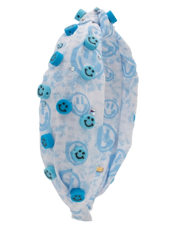 Crystallized Clay Smile Charm Knot Headband in Light Blue