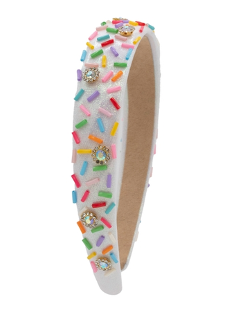 Thick Galaxy Sprinkle Jeweled Headband in White and Rainbow