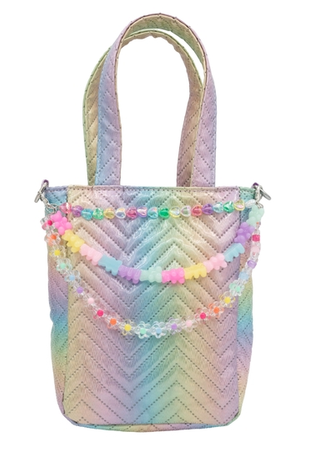 Chevron Pastel 3 Link Charm Top Handle Bag With Crossbody Strap