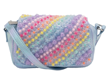 Quilted Full Charm and Gummy Bear Charm Bag With Crossbody Strap in Light Blue