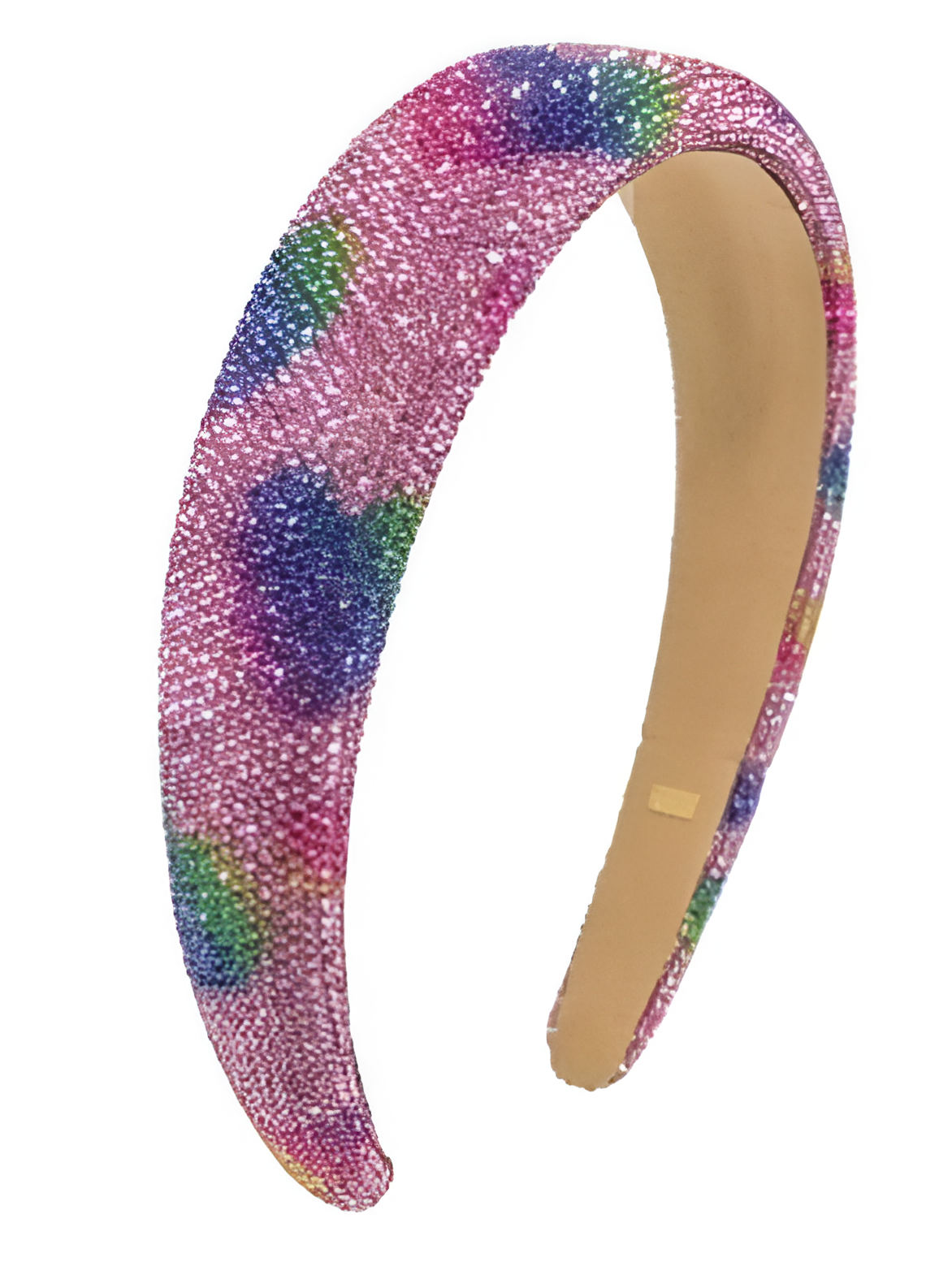 Fully Crystalized Rainbow Heart Headband in Pink