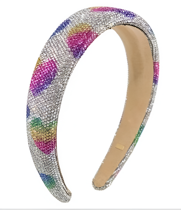 Fully Crystalized Rainbow Heart Headband In Silver