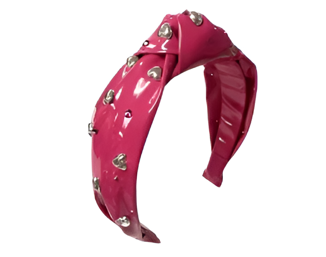 Rhinestones & Hearts Patent Leather Knot Headband in Fuchsia