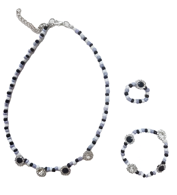 3-Piece Jeweled Jewelry Set In Black
