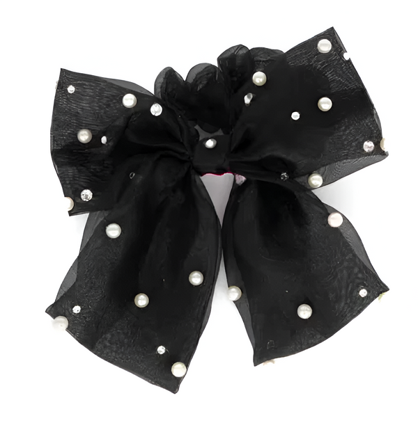 Black Tulle Pearl Scrunchie