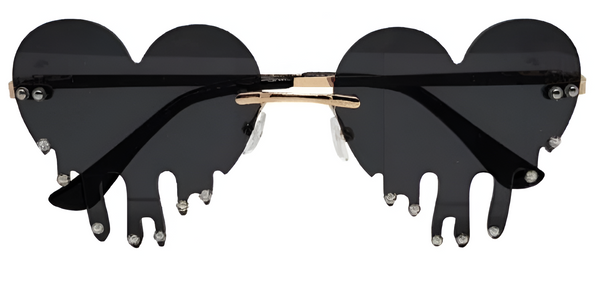 Black Drippy Heart Sunglasses with Stones