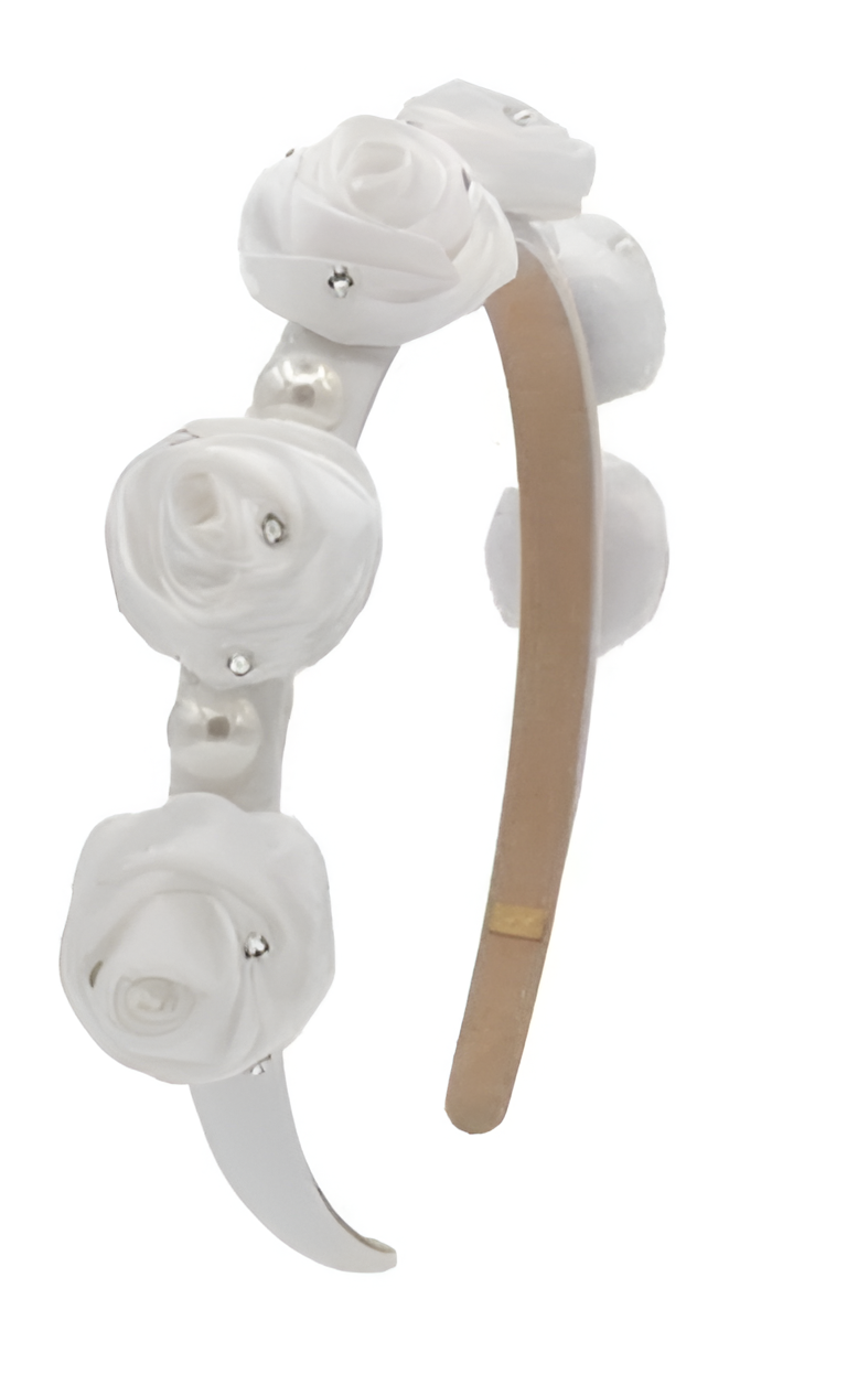 Satin Rose Pearl Headband in White