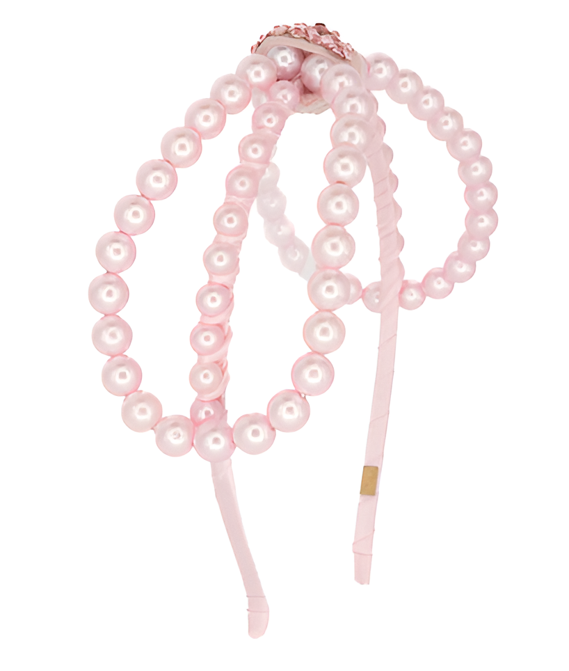 Pearl Bow Thin Headband in Pink