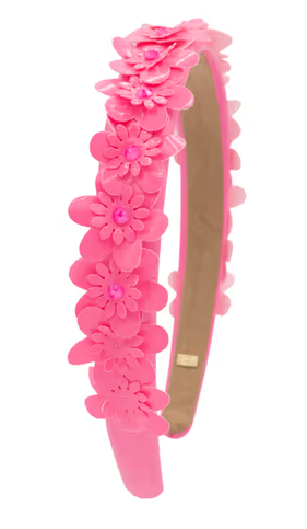 Crystallized Thin Multi Flower Headband in Neon Pink