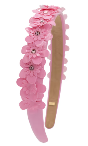 Crystallized Thin Multi Flower Headband in Light Pink
