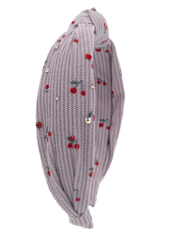 Crystallized Cotton Rib Cherry Knot Headband in Lavender