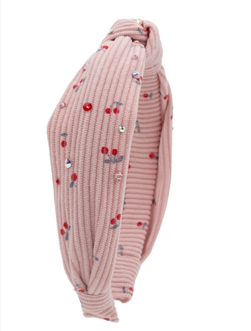 Crystallized Cotton Rib Cherry Knot Headband in Pink