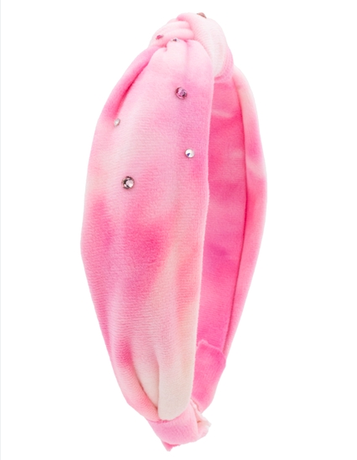 Crystallized Tie Dye Plush Knot Headband in Pink and Fuchsia